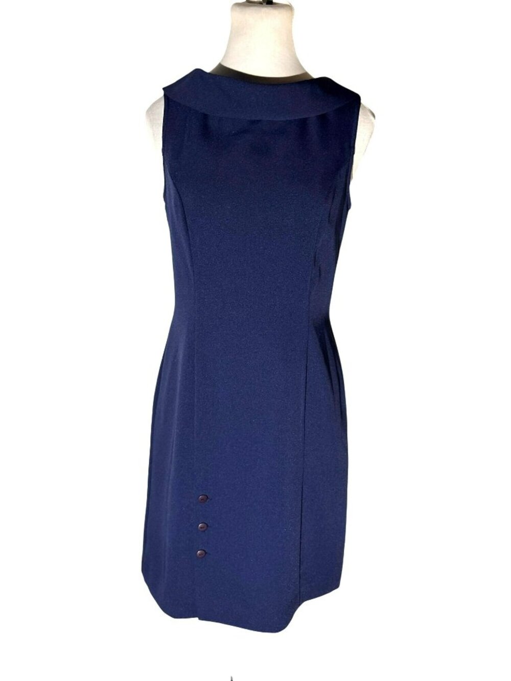 Newport News Navy Sleeveless Dress With Button Detail & Collared Neckline Size 4